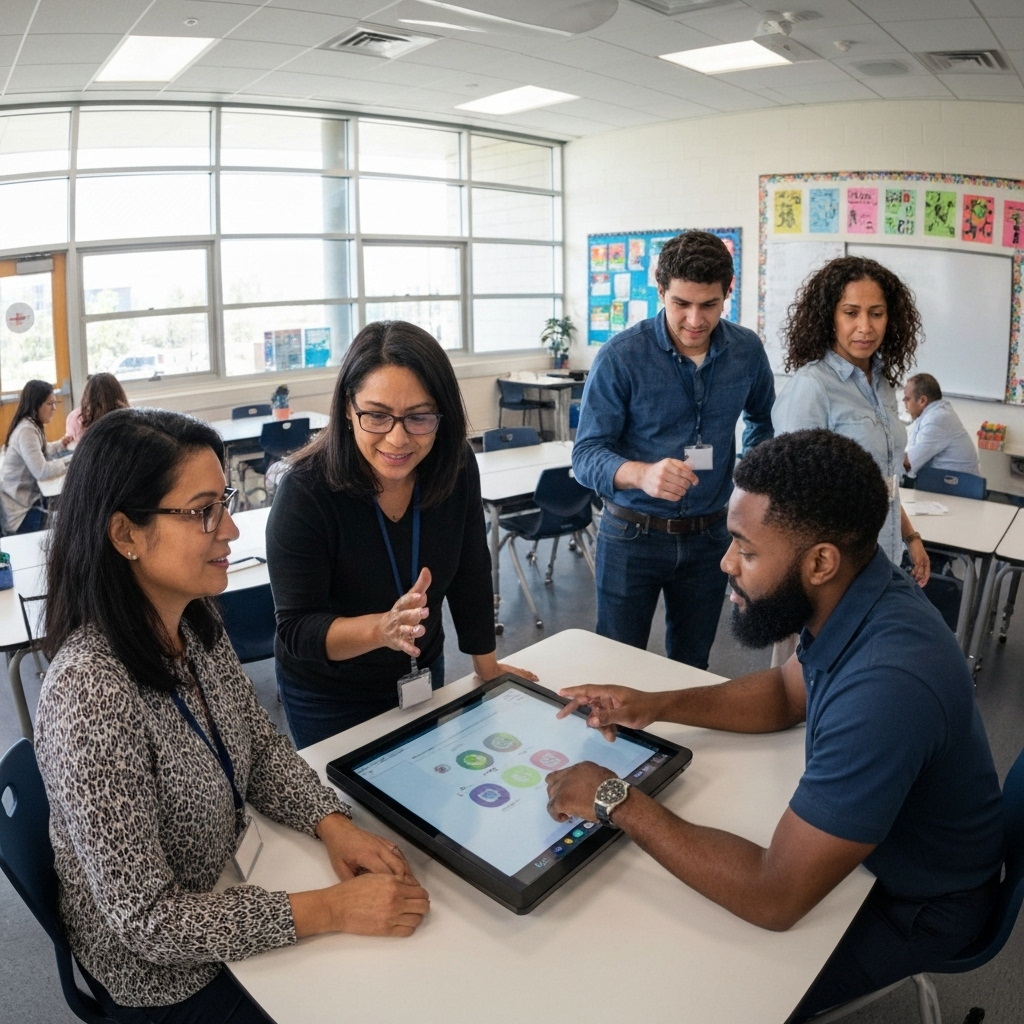 Teachers collaborating with technology